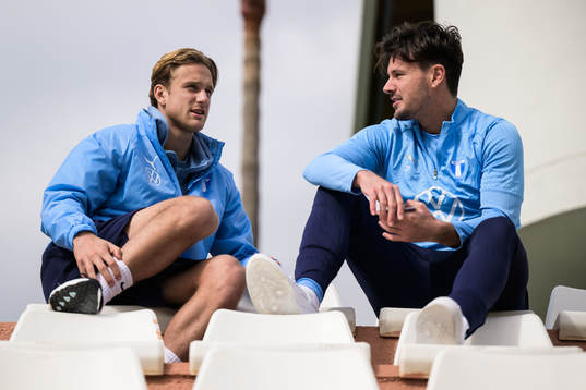 Erik Botheim and Stefano Vecchia of Malmö FF