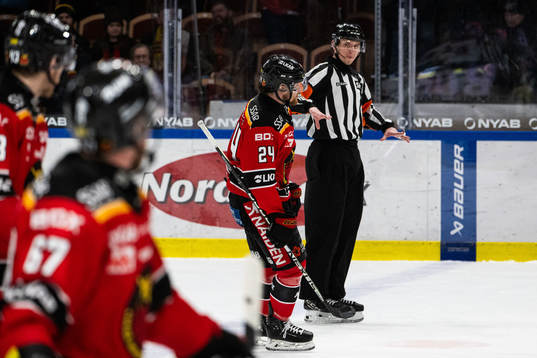 Luleås Brendan Shinnimin och domare Christoffer Holm