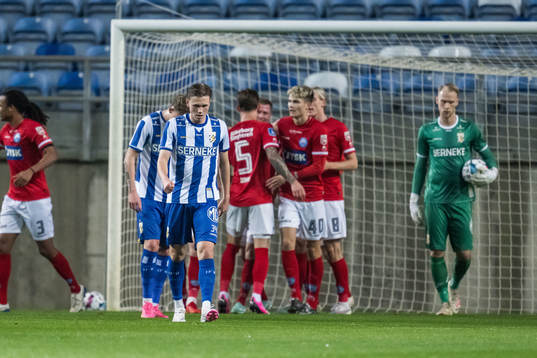Vilmer Tyrén and Goalkeeper Pontus Dahlberg of IFK