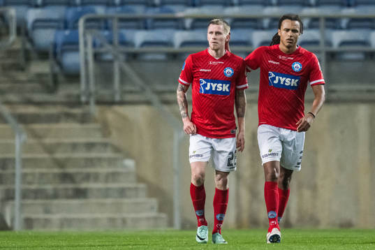 Tonni Adamsen and Robin Østrøm of Silkeborg celebrates