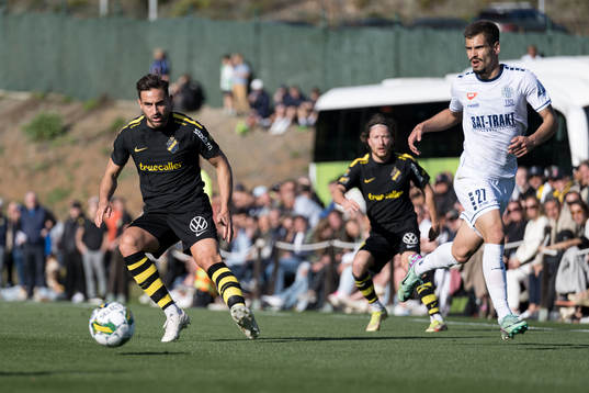 Sotirios Papagiannopoulos of AIK and Milos Pantovic of FK