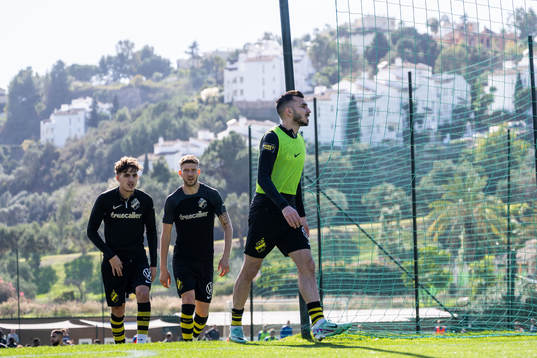Taha Ayari, Anton Salétros and Ioannis Pittas of AIK