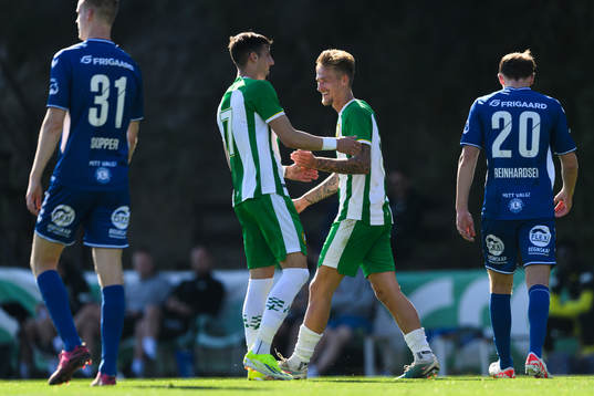 Viktor Djukanovic and Fredrik Hammar of Hammarby celebrate