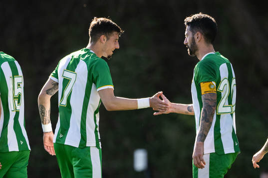 Viktor Djukanovic and Nahir Besara of Hammarby celebrate
