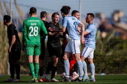 August Wängberg and goalkeeper Mergim Krasniqi of GAIS