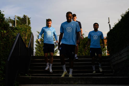Malmö FFs Gabriel Busanello, Derek Cornelius och Sergio