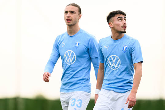 Elison Makolli and Alexander Hughes of Malmö FF