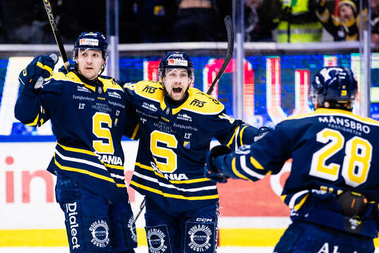 Södertäljes Viktor Liljegren (v) jublar med Hampus