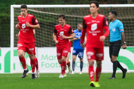 Felix Horn Myhre of Brann celebrates