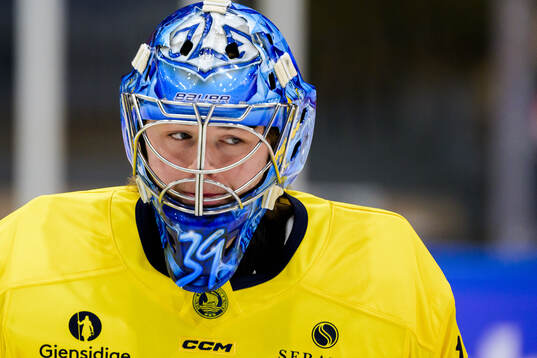 goalkeeper Filip Larsson of Sweden ahead the Beijer Hockey
