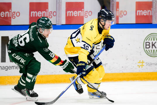 Färjestads Joel Nyström och HV71s Oskar Stål-Lyrenäs