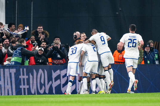 Magnus Mattsson of FC Copenhagen celebrates with team mates