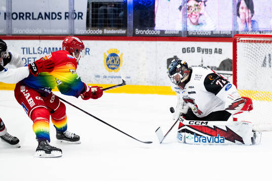 Timrås Anton Lander och Malmö Redhawks målvakt Daniel