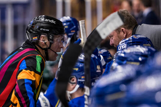 Domare Tobias Björk och Leksands tränare Charles Berglund