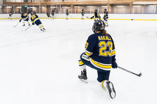 HV71s spelare med tröjor för att hedra Sanni Hakala