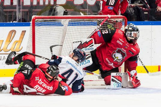 Linköpings Broc Little och Malmö Redhawks Joakim Ryan och