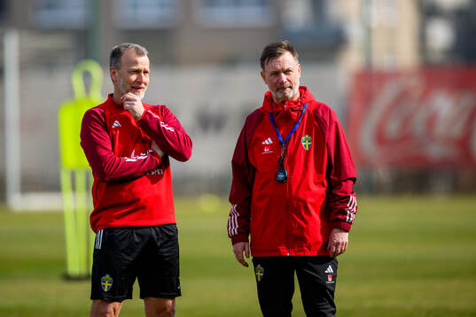 Physio Pontus Ekblom and head coach Peter Gerhardsson of