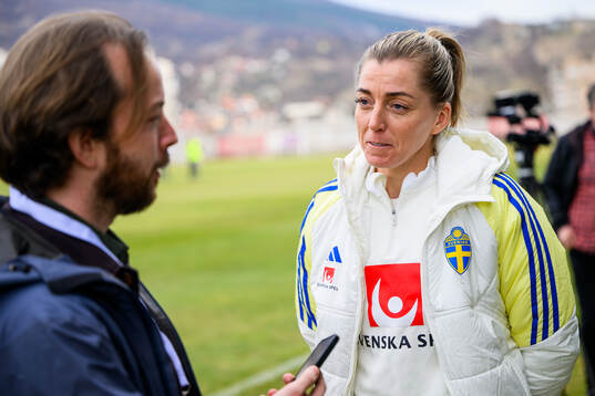 Linda Sembrant is interviewed by the media