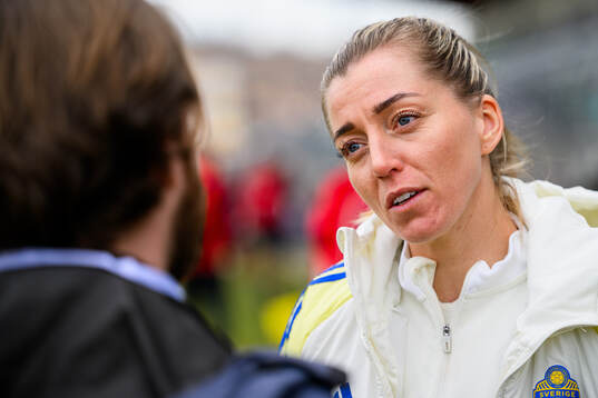 Linda Sembrant is interviewed by the media