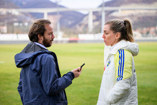 Linda Sembrant is interviewed by the media