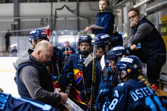Djurgårdens tränare Rickard Hårdstam och spelare deppar