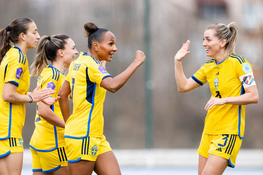 Madelen Janogy and Linda Sembrant of Sweden celebrate the