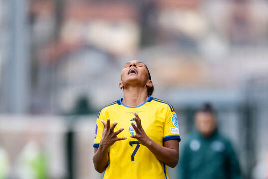 Madelen Janogy of Sweden reacts