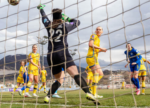 Madelen Janogy, not pictured, scores the 0-2 goal by behind
