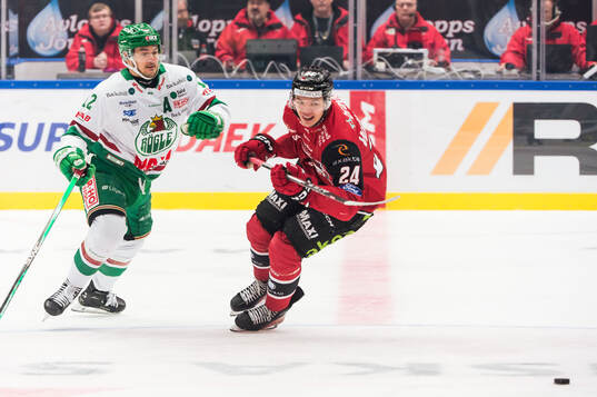 Rögles Brady Ferguson och Malmö Redhawks Anton Wahlberg