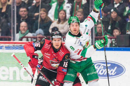 Malmö Redhawks Matias Lassen och Rögles Linus Sandin
