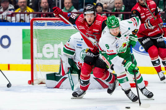 Malmö Redhawks Carl Persson och Rögles Linus Sandin