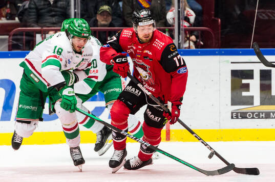 Rögles Dennis Everberg och Malmö Redhawks Johan Ivarsson