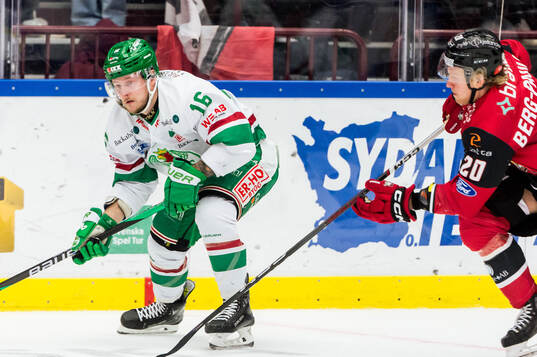 Rögles Valtteri Viljanen och Malmö Redhawks Thomas Berg