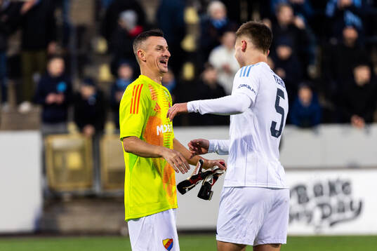 Djurgårdens Haris Radetinac och Miro Tenho jublar