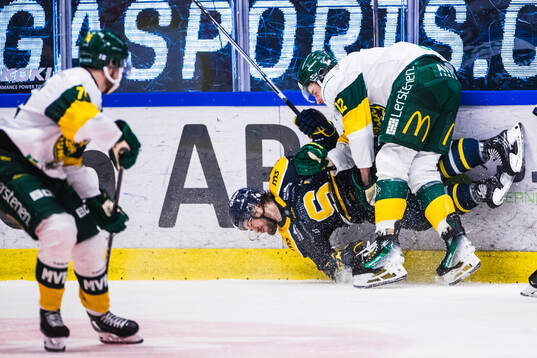 Södertäljes Olli Vainio och Björklövens Scott Pooley