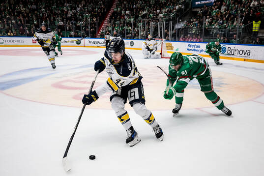 HV71s Hugo Fransson och Rögles Adam Tambellini