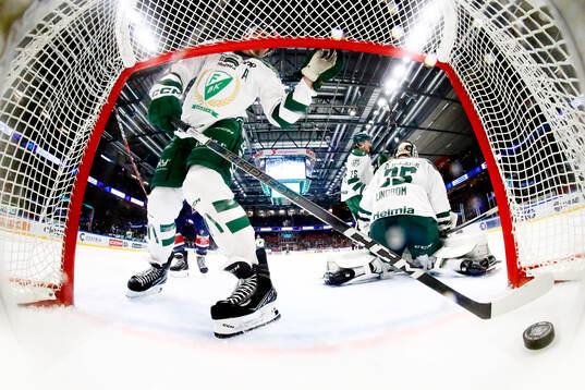 Färjestads Joakim Nygård vid mål 3-4 av Linköpings