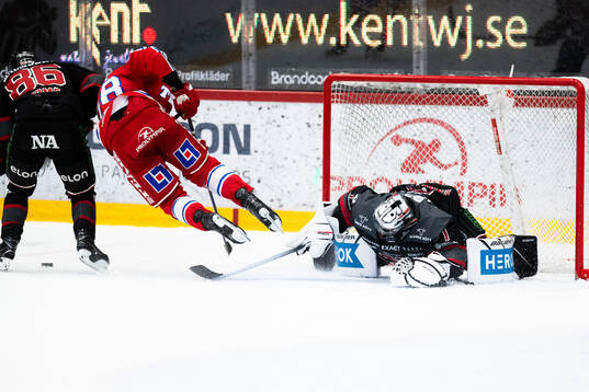 Timrås Robin Hanzl och Örebros målvakt Jhonas Enroth