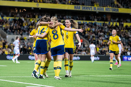 Filippa Angeldahl of Sweden celebrates with Matilda Vinberg
