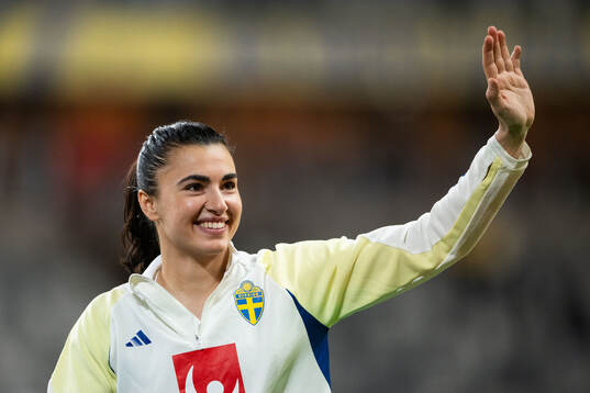 Goalkeeper Zecira Musovic of Sweden celebrates