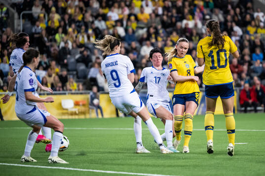 Matilda Vinberg of Sweden scorees 1-0 while competing with