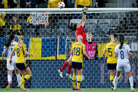 Goalkeeper Zecira Musovic of Sweden with a save