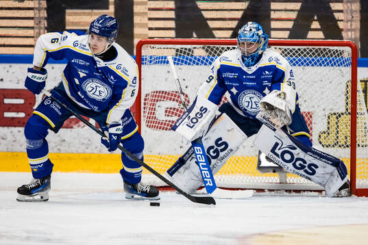 Leksands Alexander Lundqvist och målvakt Filip Larsson