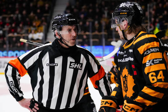 Domare Linus Öhlund och Skellefteås Jonathan Pudas