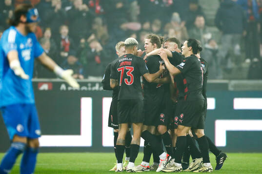 Players Midtjylland celebrate 1-0