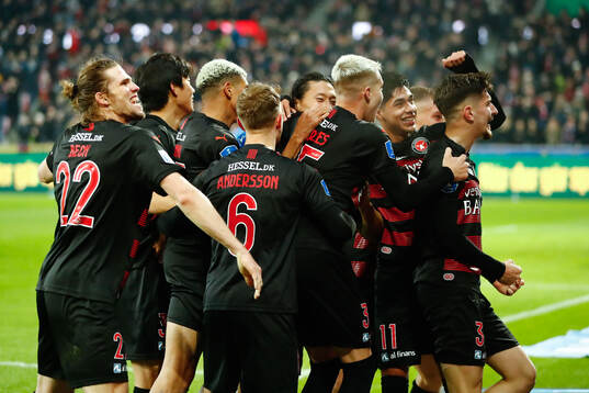 Players of Midtjylland celebrate 2-0