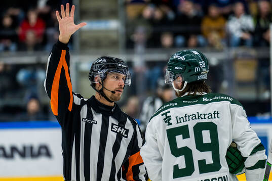 Domare Johan Magnusson och Färjestads Linus Johansson