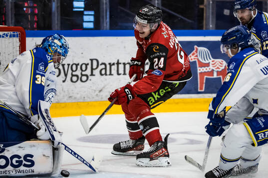 Leksands målvakt Filip Larsson och Malmö Redhawks Anton