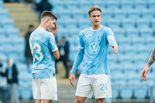 Malmö FFs Lasse Berg Johnsen och Erik Botheim deppar