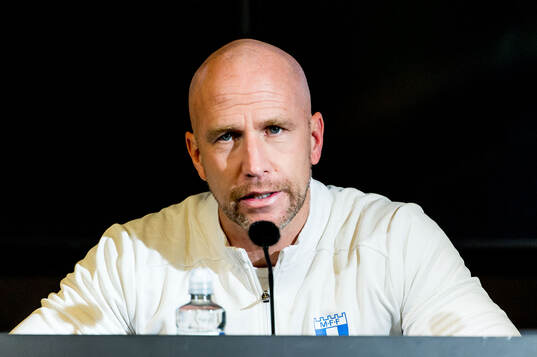 Malmö FFs tränare Henrik Rydström på en presskonferens